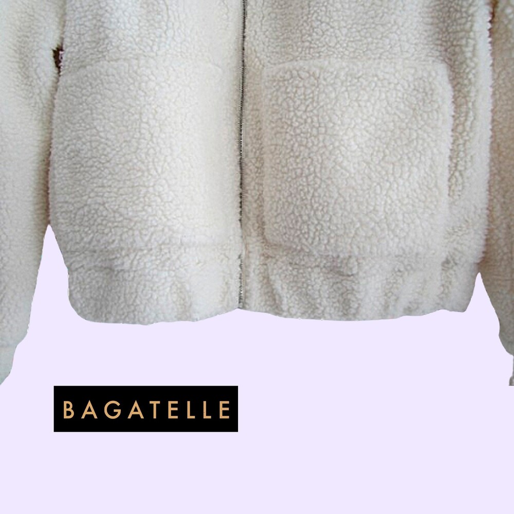 BAGATELLE NEW Faux Shearling Full Zip Patch Pocket Jacket Cream M NWT - Picture 6 of 12